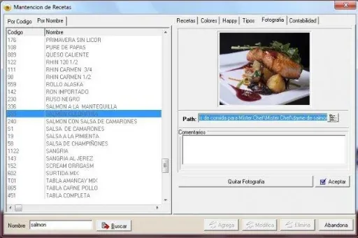 Gestión de recetas y platos en Míster Chef Restaurant